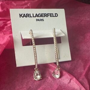 Karl Lagerfeld Imitation Pearl and Glass Stone Drop Threader Earrings